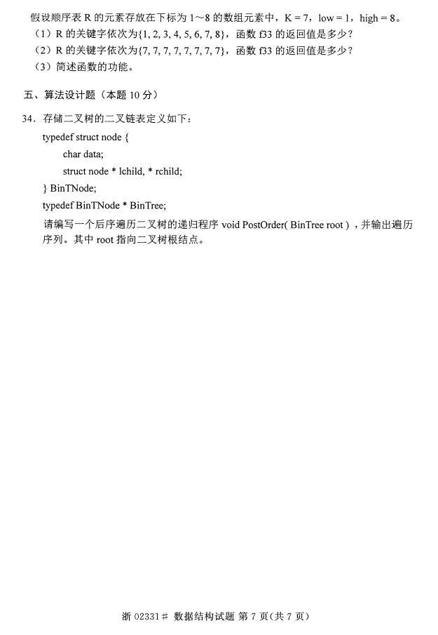 全国2015年4月自考《数据结构》真题(图7) 全国2015年4月自考《数据结构》真题(图7)