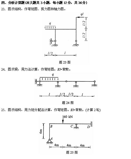 全国2010年4月高等结构力学(一)自考试题(图12) 全国2010年4月高等结构力学(一)自考试题(图12)