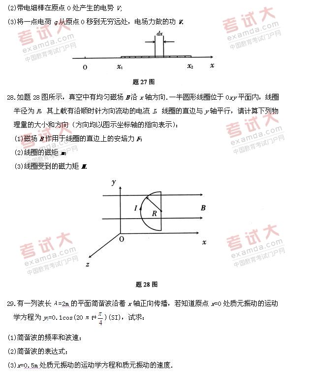 全国2011年1月高等教育自学考试物理(工)试题(图5) 全国2011年1月高等教育自学考试物理(工)试题(图5)